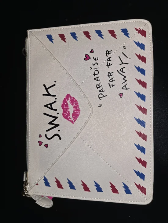 Betsey Johnson NWT Cream Love Letter Crossbody with Pink & Blue Postal Accents - Picture 7 of 9